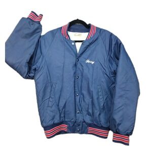 Vintage 80s Sturgis SD Ambulance Navy Satin Bomber Jacket USA Made Medium